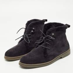 Pre Owned Loro Piana Black Suede and Fur Open Walk Ankle Boots Size 38