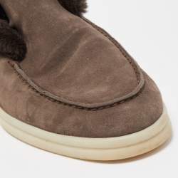 Pre Owned Loro Piana Brown Suede and Fur Open Walk Chukka Boots Size 38