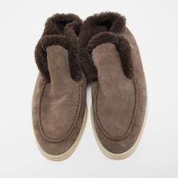 Pre Owned Loro Piana Brown Suede and Fur Open Walk Chukka Boots Size 38