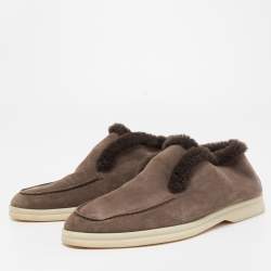 Pre Owned Loro Piana Brown Suede and Fur Open Walk Chukka Boots Size 38