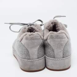 Pre Owned Loro Piana Grey Fabric and Fur Nuages Low Top Sneakers Size 38.5