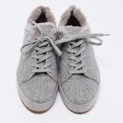 Pre Owned Loro Piana Grey Fabric and Fur Nuages Low Top Sneakers Size 38.5