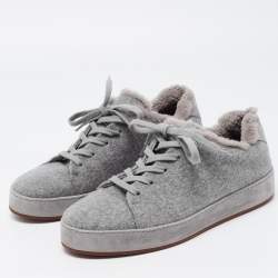 Pre Owned Loro Piana Grey Fabric and Fur Nuages Low Top Sneakers Size 38.5