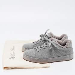 Pre Owned Loro Piana Grey Fabric and Fur Nuages Low Top Sneakers Size 38.5