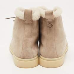 Pre Owned Loro Piana Grey Suede and Fur Open walk Ankle Boots Size 38