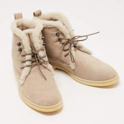Pre Owned Loro Piana Grey Suede and Fur Open walk Ankle Boots Size 38