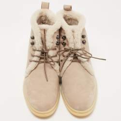 Pre Owned Loro Piana Grey Suede and Fur Open walk Ankle Boots Size 38