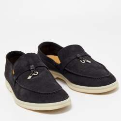 Pre Owned Loro Piana Black Suede Summer Charms Walk Loafers Size 39