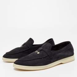 Pre Owned Loro Piana Black Suede Summer Charms Walk Loafers Size 39