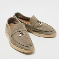 Pre Owned Loro Piana Grey Suede Summer Charms Walk Loafers Size 35.5