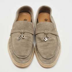 Pre Owned Loro Piana Grey Suede Summer Charms Walk Loafers Size 35.5