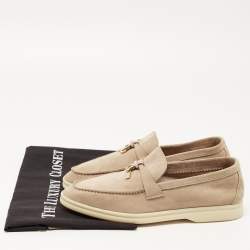 Pre Owned Loro Piana Beige Suede Summer Charms Walk Slip On Loafers Size 37.5