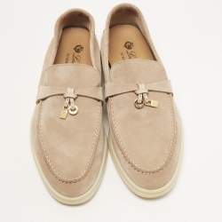 Pre Owned Loro Piana Beige Suede Summer Charms Walk Slip On Loafers Size 37.5
