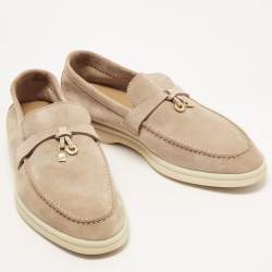 Pre Owned Loro Piana Beige Suede Summer Charms Walk Slip On Loafers Size 37.5