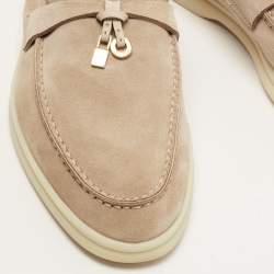 Pre Owned Loro Piana Beige Suede Summer Charms Walk Slip On Loafers Size 37.5
