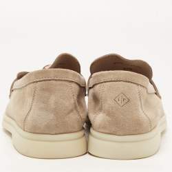 Pre Owned Loro Piana Beige Suede Summer Charms Walk Slip On Loafers Size 37.5