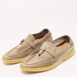 Loro Piana Light Brown Suede Summer Charms Walk Loafers Size 37.5