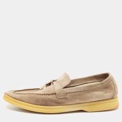 Loro Piana Light Brown Suede Summer Charms Walk Loafers Size 37.5