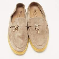 Loro Piana Light Brown Suede Summer Charms Walk Loafers Size 37.5