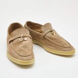Pre Owned Loro Piana Beige Suede Summer Charms Walk Loafers Size 42