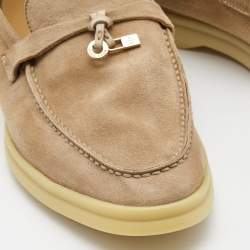 Pre Owned Loro Piana Beige Suede Summer Charms Walk Loafers Size 42