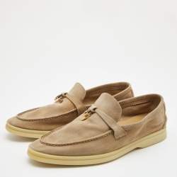 Pre Owned Loro Piana Beige Suede Summer Charms Walk Loafers Size 42