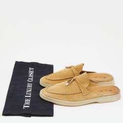 Pre Owned Loro Piana Beige Suede Babouche Charms Walk Flat Mules Size 38.5