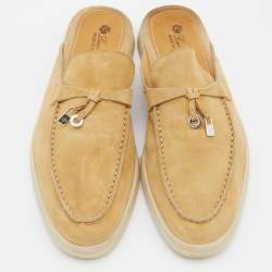 Pre Owned Loro Piana Beige Suede Babouche Charms Walk Flat Mules Size 38.5