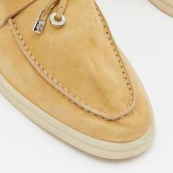 Pre Owned Loro Piana Beige Suede Babouche Charms Walk Flat Mules Size 38.5