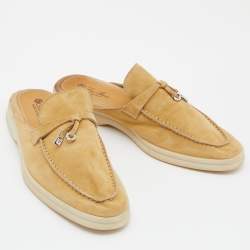 Pre Owned Loro Piana Beige Suede Babouche Charms Walk Flat Mules Size 38.5