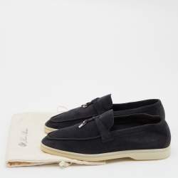 Pre Owned Loro Piana Navy Blue Suede Summer Charms Walk Slip On Loafers Size 38