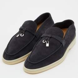 Pre Owned Loro Piana Navy Blue Suede Summer Charms Walk Slip On Loafers Size 38