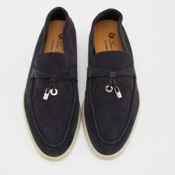 Pre Owned Loro Piana Navy Blue Suede Summer Charms Walk Slip On Loafers Size 38