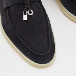 Pre Owned Loro Piana Navy Blue Suede Summer Charms Walk Slip On Loafers Size 38
