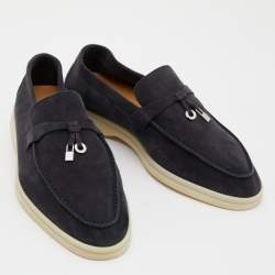 Pre Owned Loro Piana Navy Blue Suede Summer Charms Walk Slip On Loafers Size 38