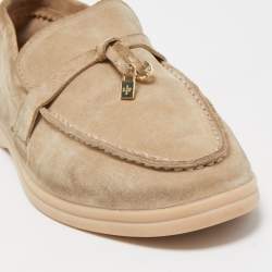 Pre Owned Loro Piana Beige Suede Summer Charms Walk Loafers Size 39