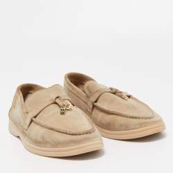 Pre Owned Loro Piana Beige Suede Summer Charms Walk Loafers Size 39