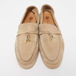 Pre Owned Loro Piana Beige Suede Summer Charms Walk Loafers Size 39