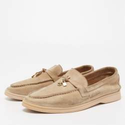 Pre Owned Loro Piana Beige Suede Summer Charms Walk Loafers Size 39