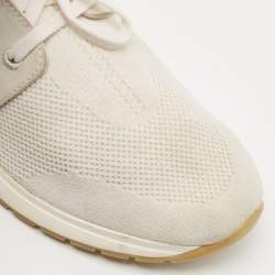 Pre Owned Loro Piana Off White/Grey Knit Fabric and Suede 360 Flexy Walker Sneakers Size 38