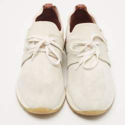 Pre Owned Loro Piana Off White/Grey Knit Fabric and Suede 360 Flexy Walker Sneakers Size 38