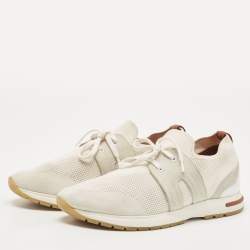 Pre Owned Loro Piana Off White/Grey Knit Fabric and Suede 360 Flexy Walker Sneakers Size 38