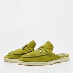 Pre Owned Loro Piana Green Suede Babouche Charms Walk Flat Mules Size 39