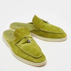 Pre Owned Loro Piana Green Suede Babouche Charms Walk Flat Mules Size 39