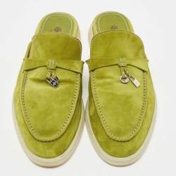 Pre Owned Loro Piana Green Suede Babouche Charms Walk Flat Mules Size 39