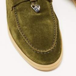 Pre Owned Loro Piana Green Suede Summer Charms Walk Loafers Size 39