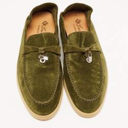 Pre Owned Loro Piana Green Suede Summer Charms Walk Loafers Size 39