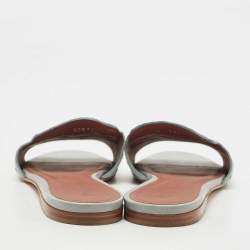 Pre Owned Loro Piana Grey Embossed Ostrich Leather Summer Charms Flat Slides Size 39