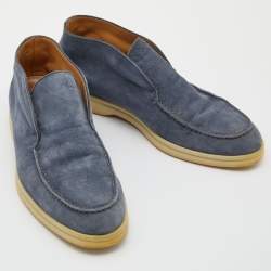 Pre Owned Loro Piana Blue Suede Open Walk Ankle Boots Size 38
