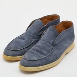 Pre Owned Loro Piana Blue Suede Open Walk Ankle Boots Size 38